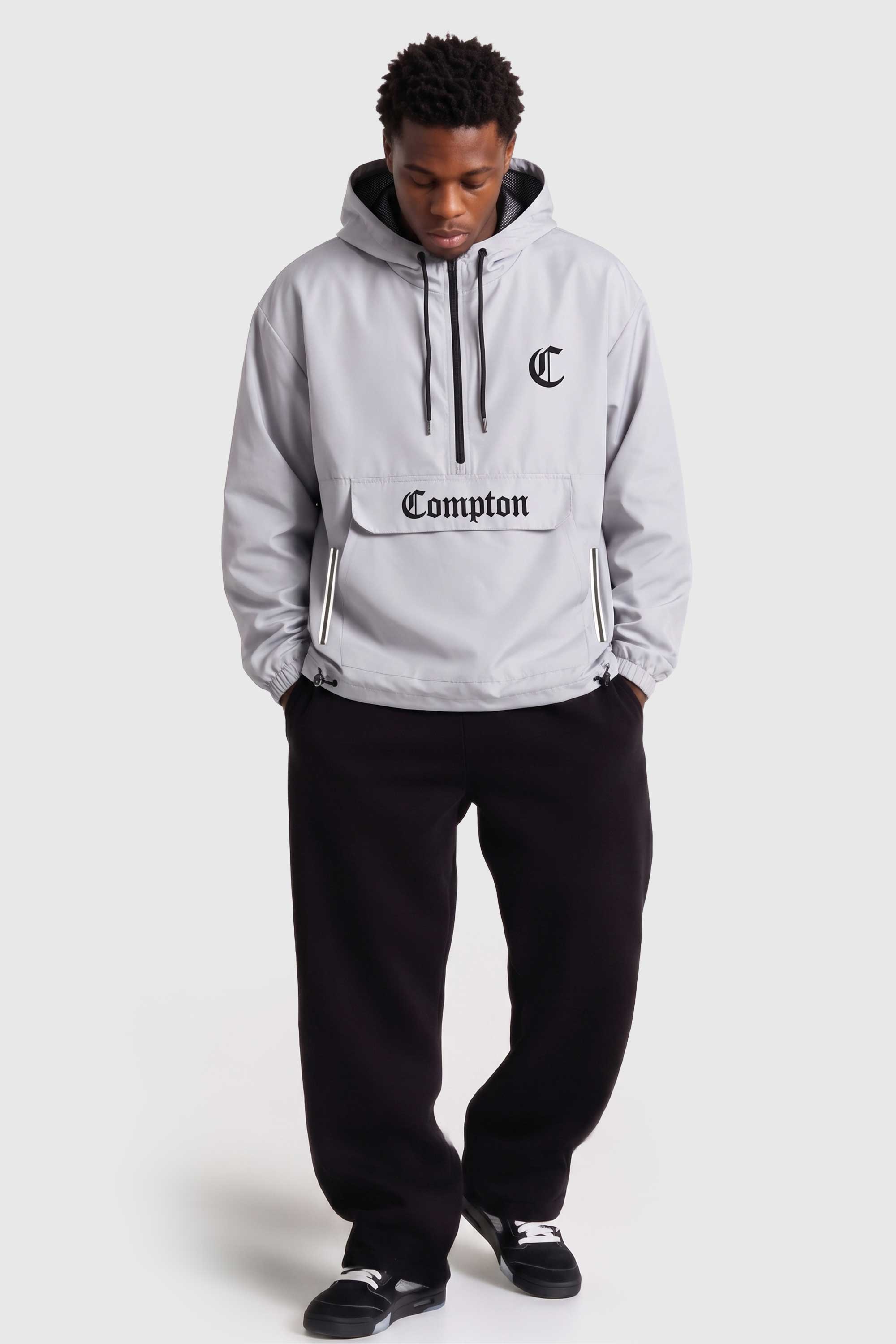 Jaqueta Compton Corta Vento Anorak Vira Bolsa Cinza