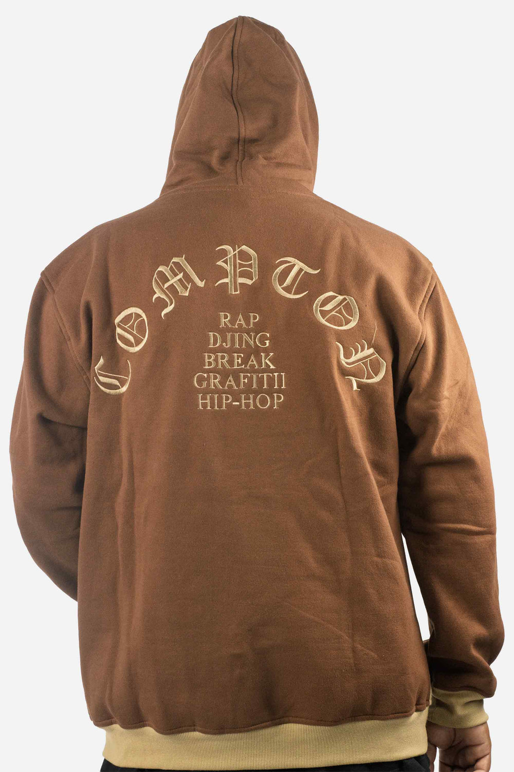 Moletom Compton Canguru Bicolor Bordado Marrom E Caqui