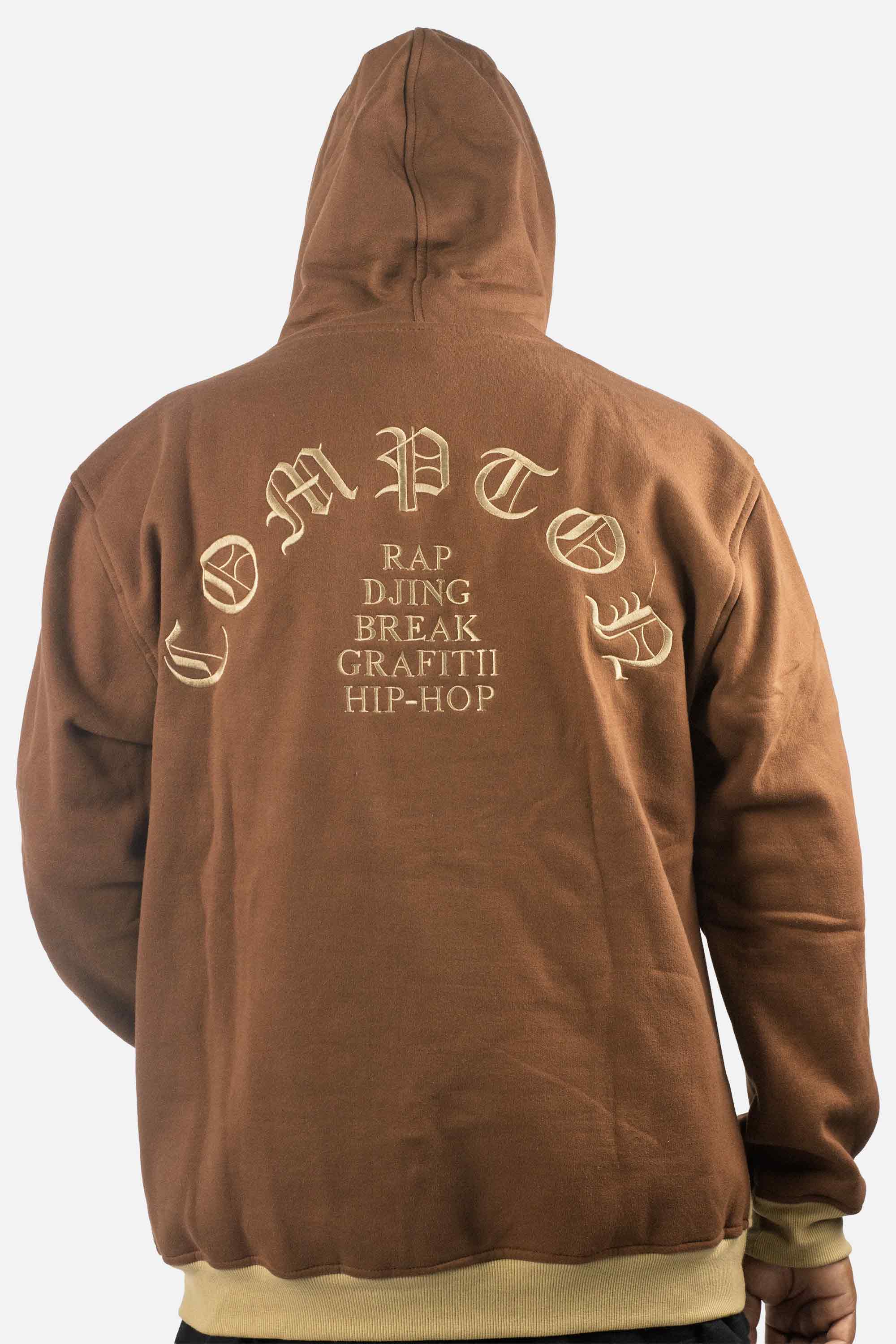 Moletom Compton Canguru Bicolor Bordado Marrom E Caqui