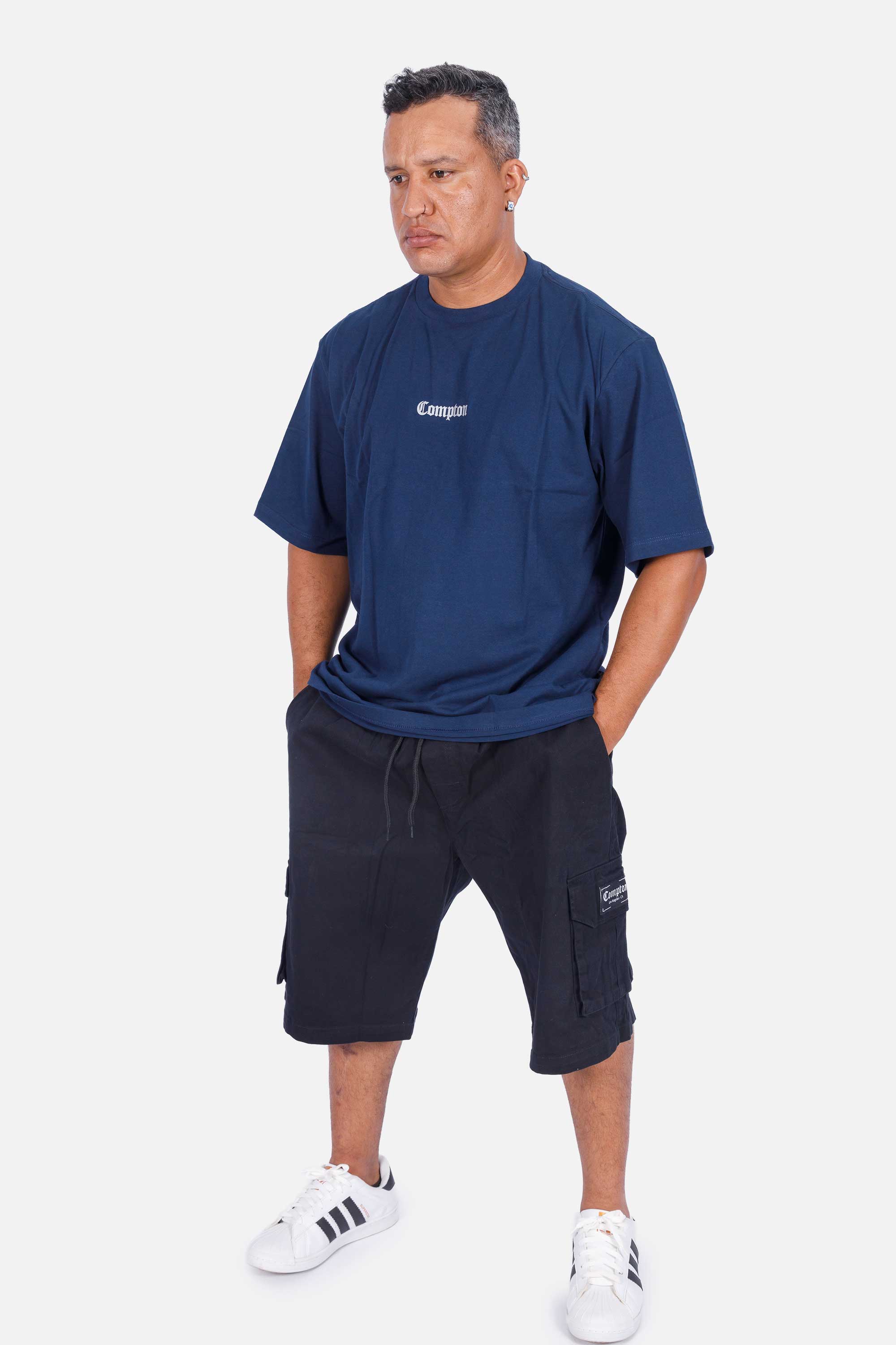 Camiseta Compton Oversized Logo Refletivo Marinho