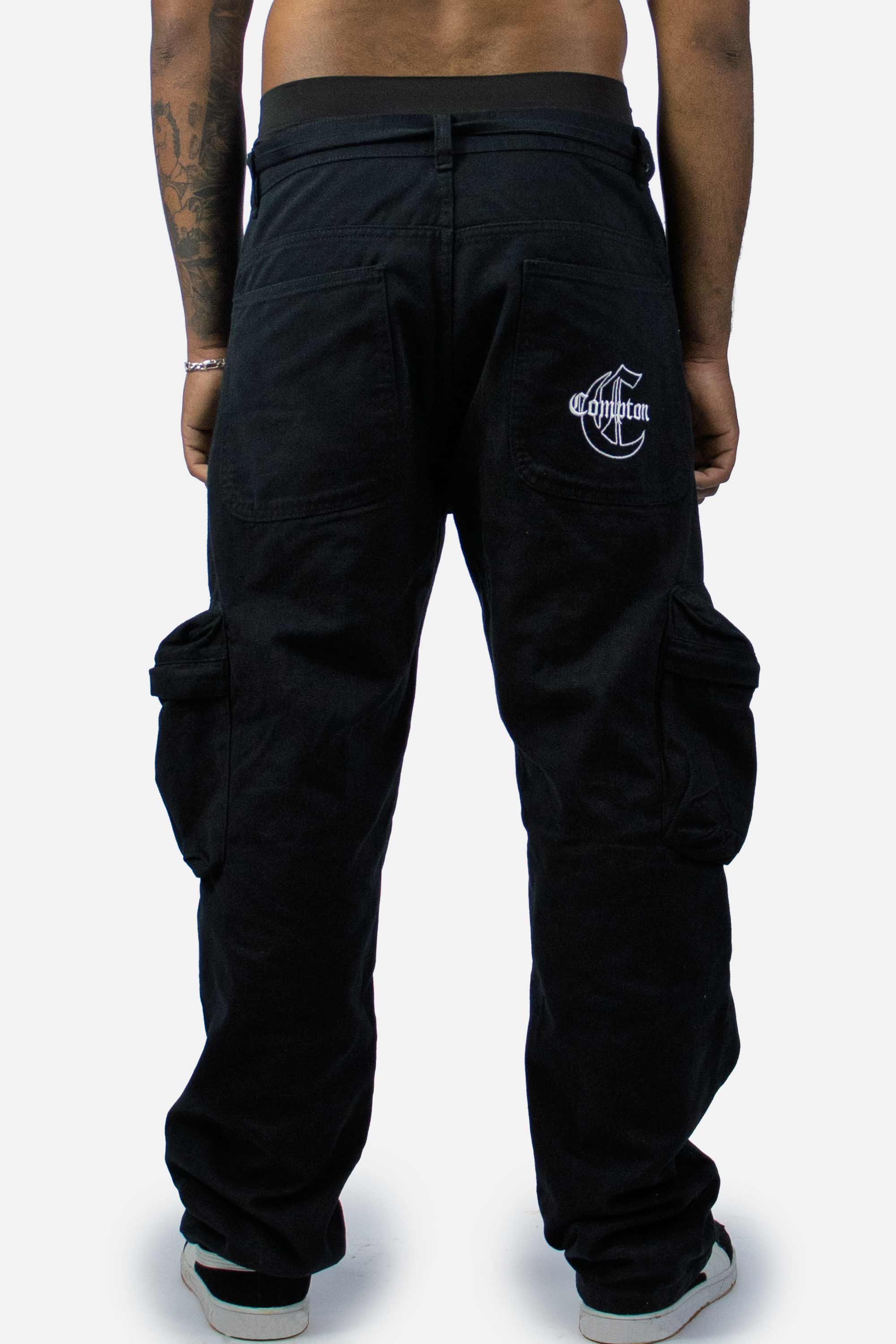 Calça Cargo Compton Bolso Sacola Preta