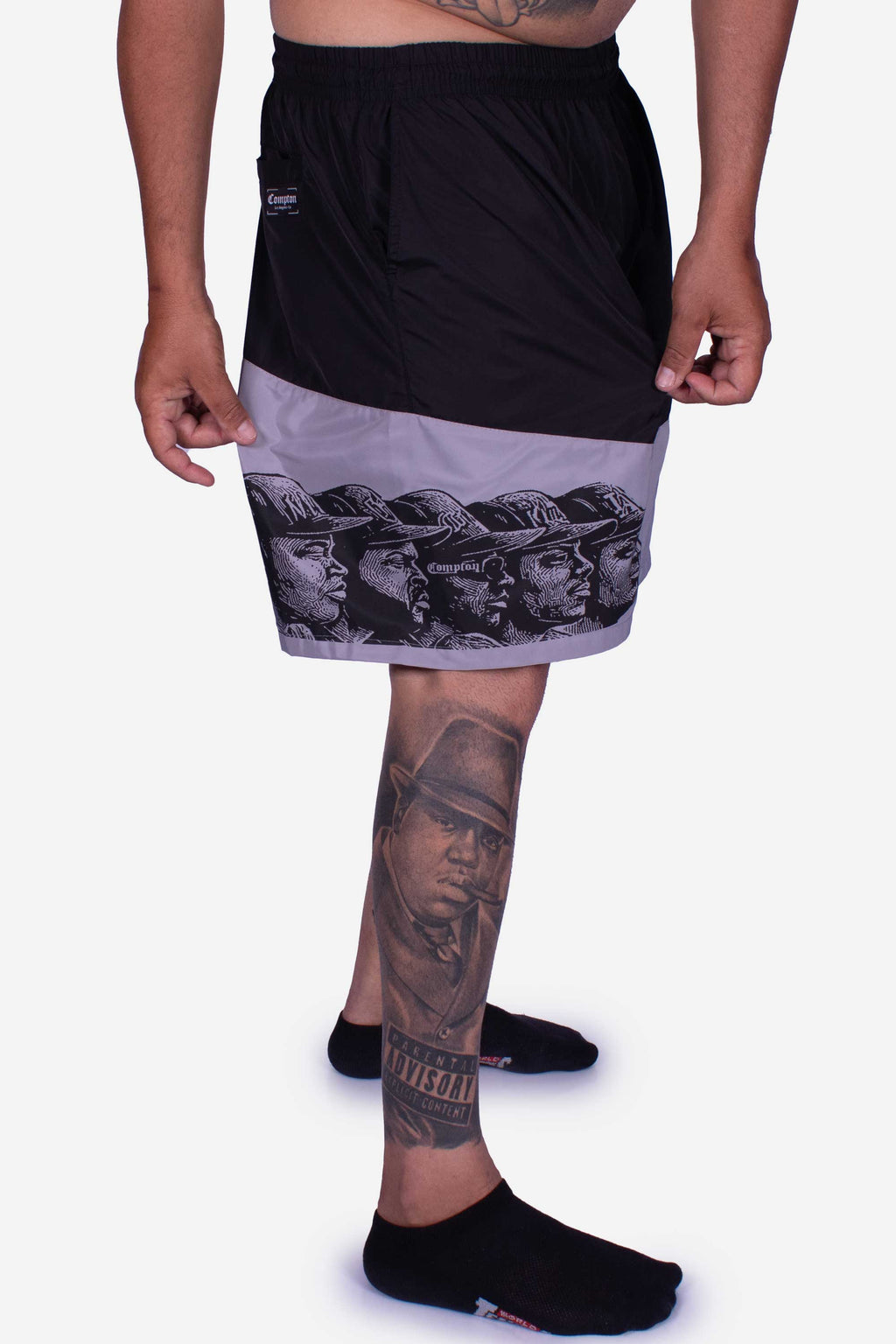 Bermuda Compton Tactel Gangsta Woodcut Preto/Cinza