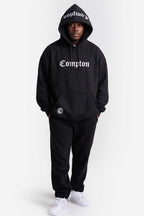 Moletom Compton Canguru Classico Bordado Capuz Preto