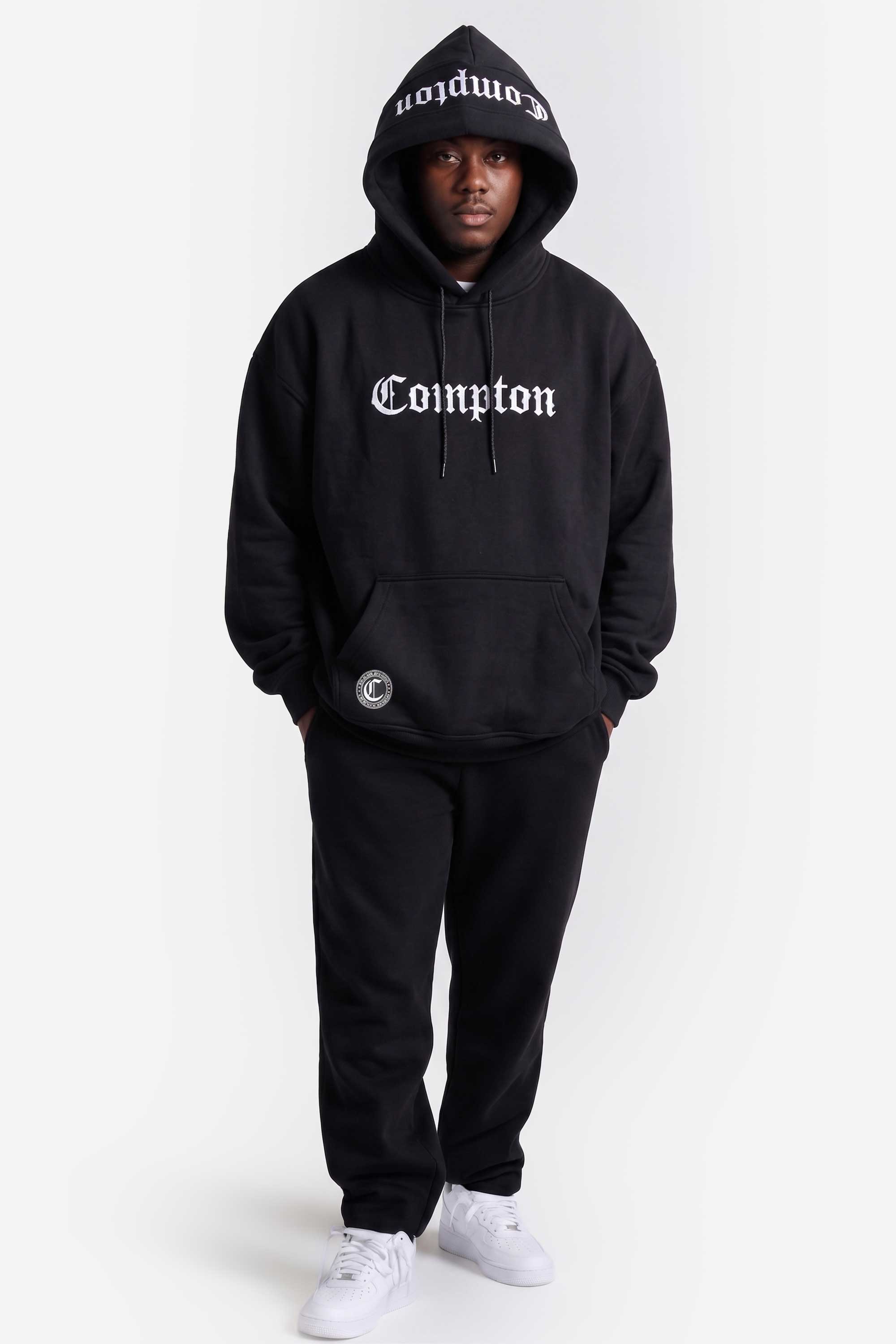 Moletom Compton Canguru Classico Bordado Capuz Preto