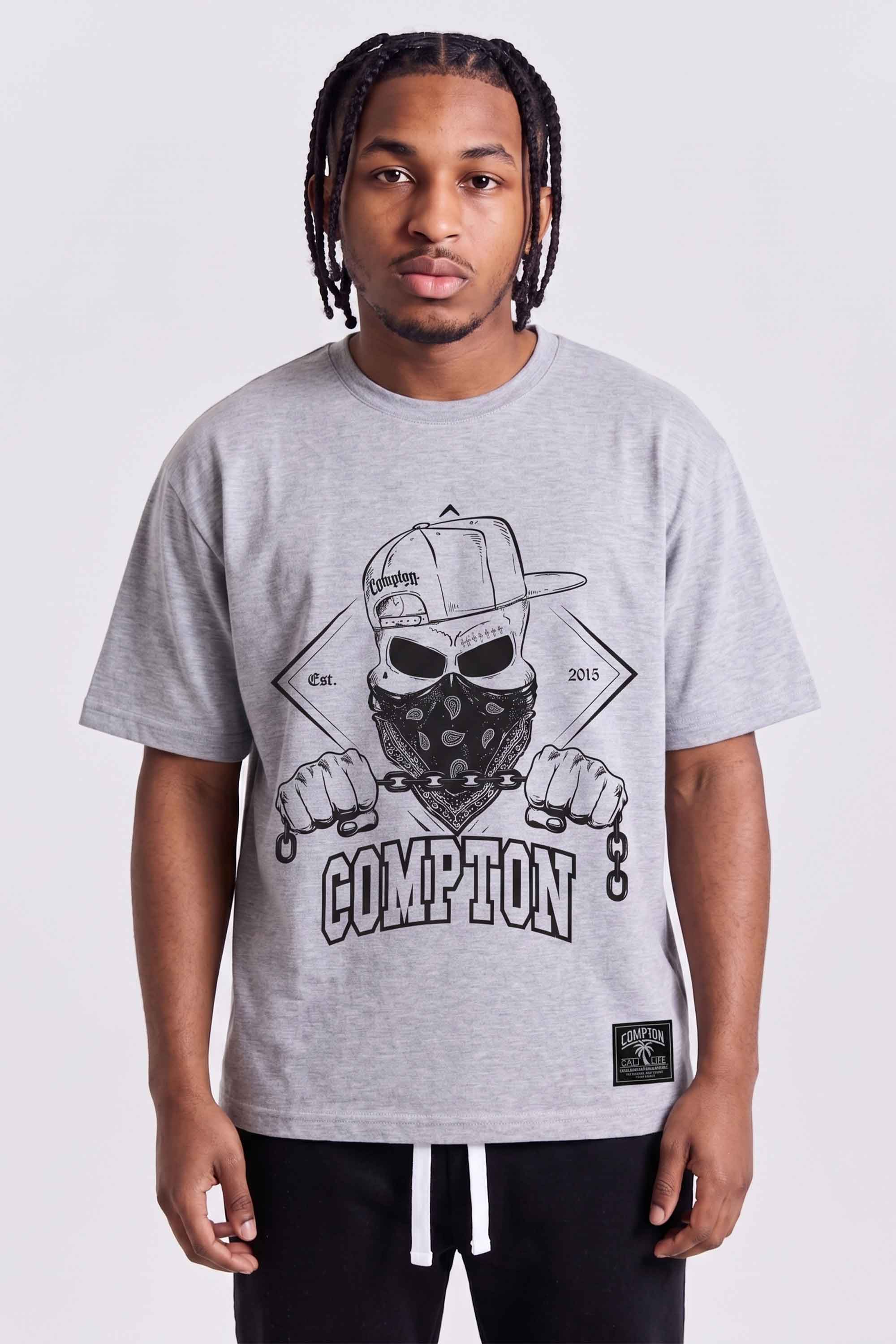 Camiseta Compton Manga Curta Skull Cinza