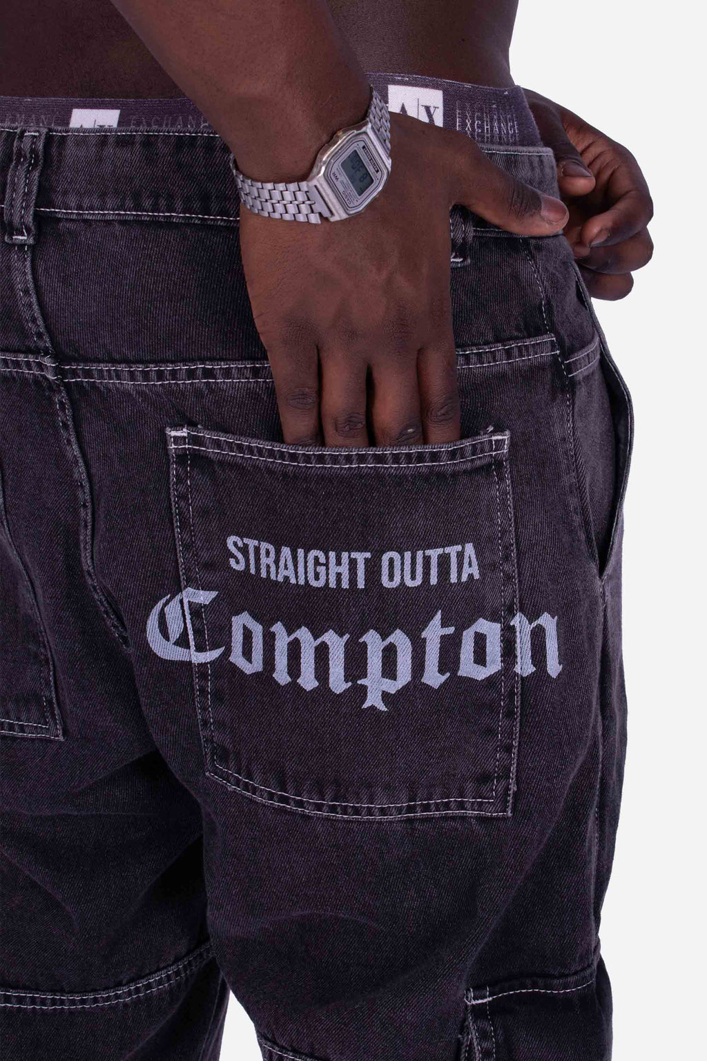 Calça Jeans Cargo Compton Straight Outta Black