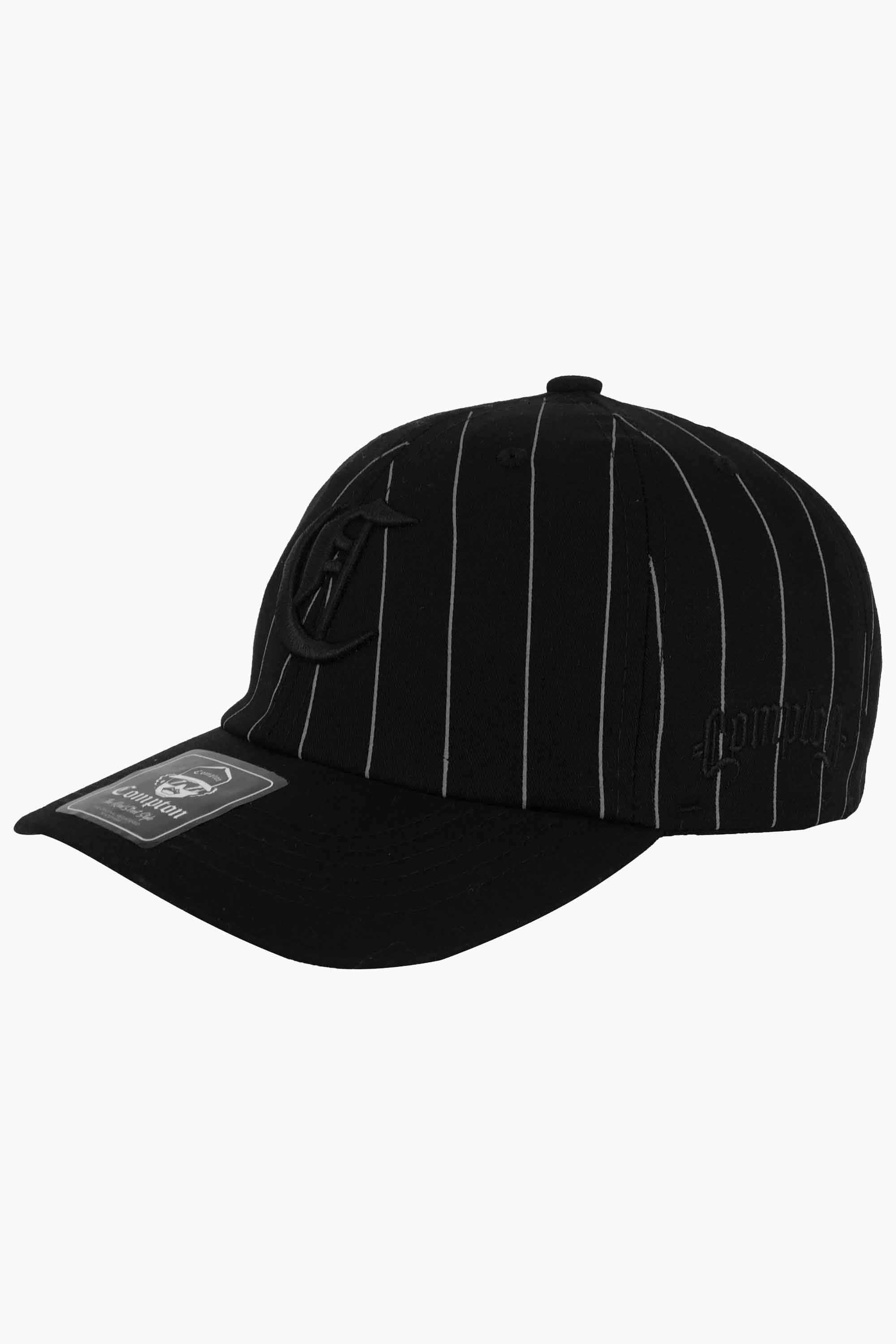 Boné Dad Hat Compton Baseball Pinstripe Preto Logo Bordado