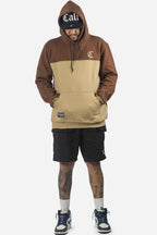 Moletom Compton Canguru Bicolor Bordado Marrom E Caqui