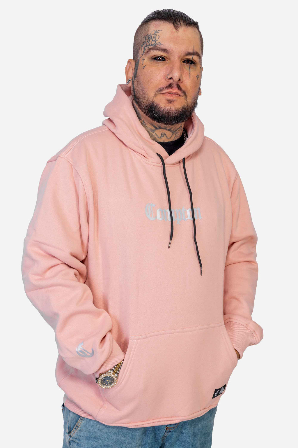 Moletom Compton Canguru Logo Refletivo Nude - COMPTON