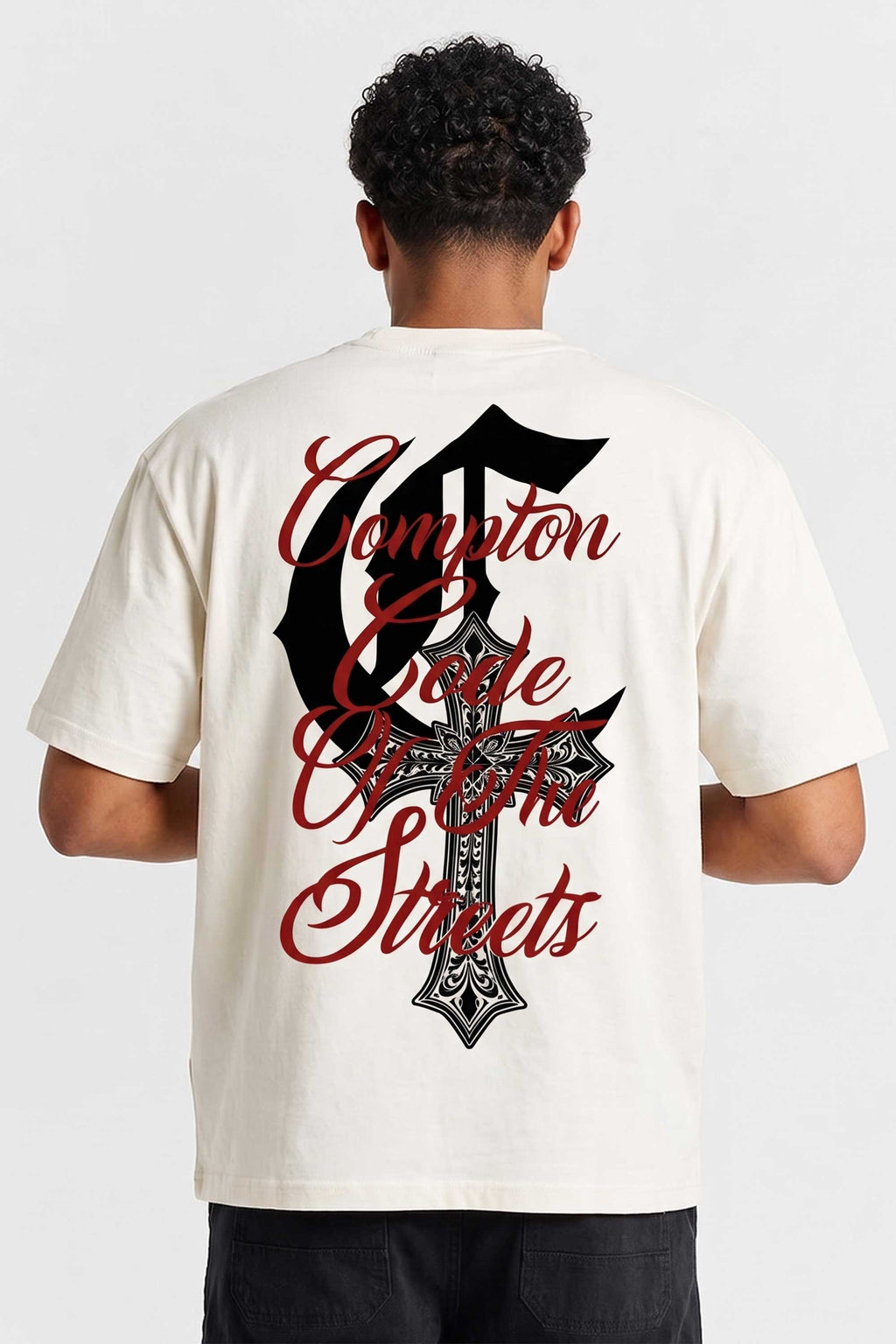 Camiseta Compton Oversized Code Of The Streets - Off White