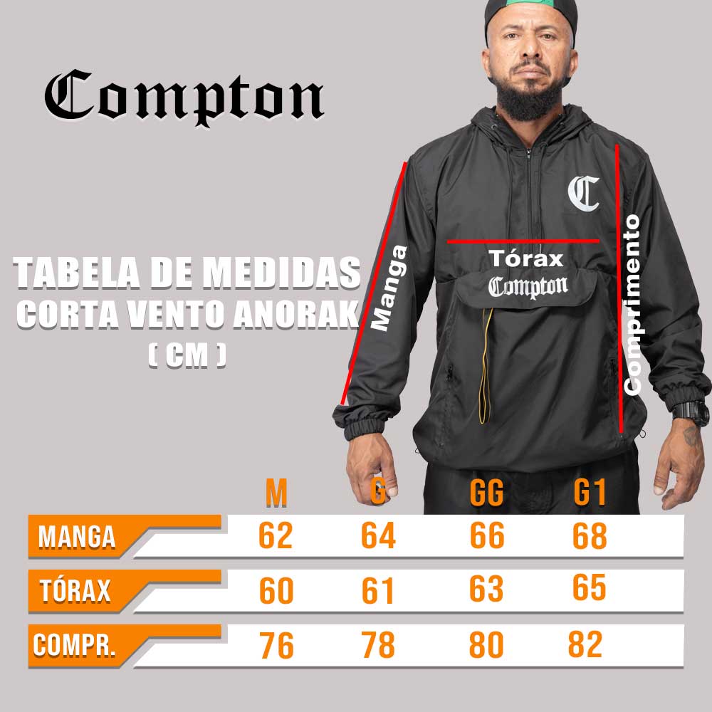 Jaqueta Compton Corta Vento Anorak Vira Bolsa Preta