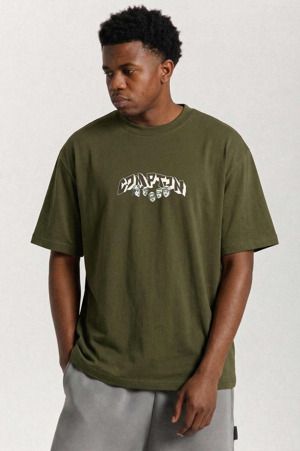Camiseta Compton Oversized N.W.A. Faces - Verde Militar