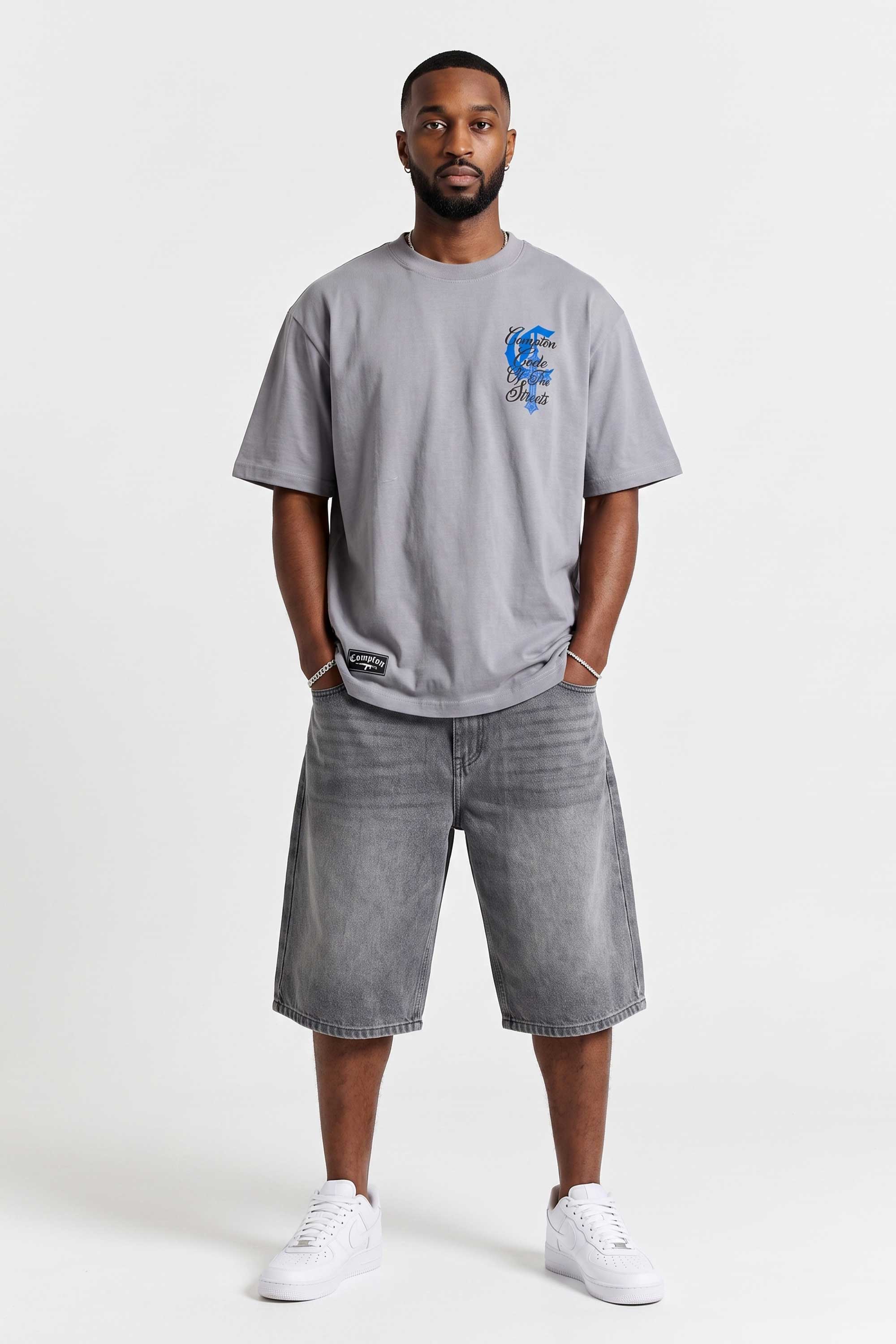 Camiseta Compton Oversized Code Of The Streets - Cinza