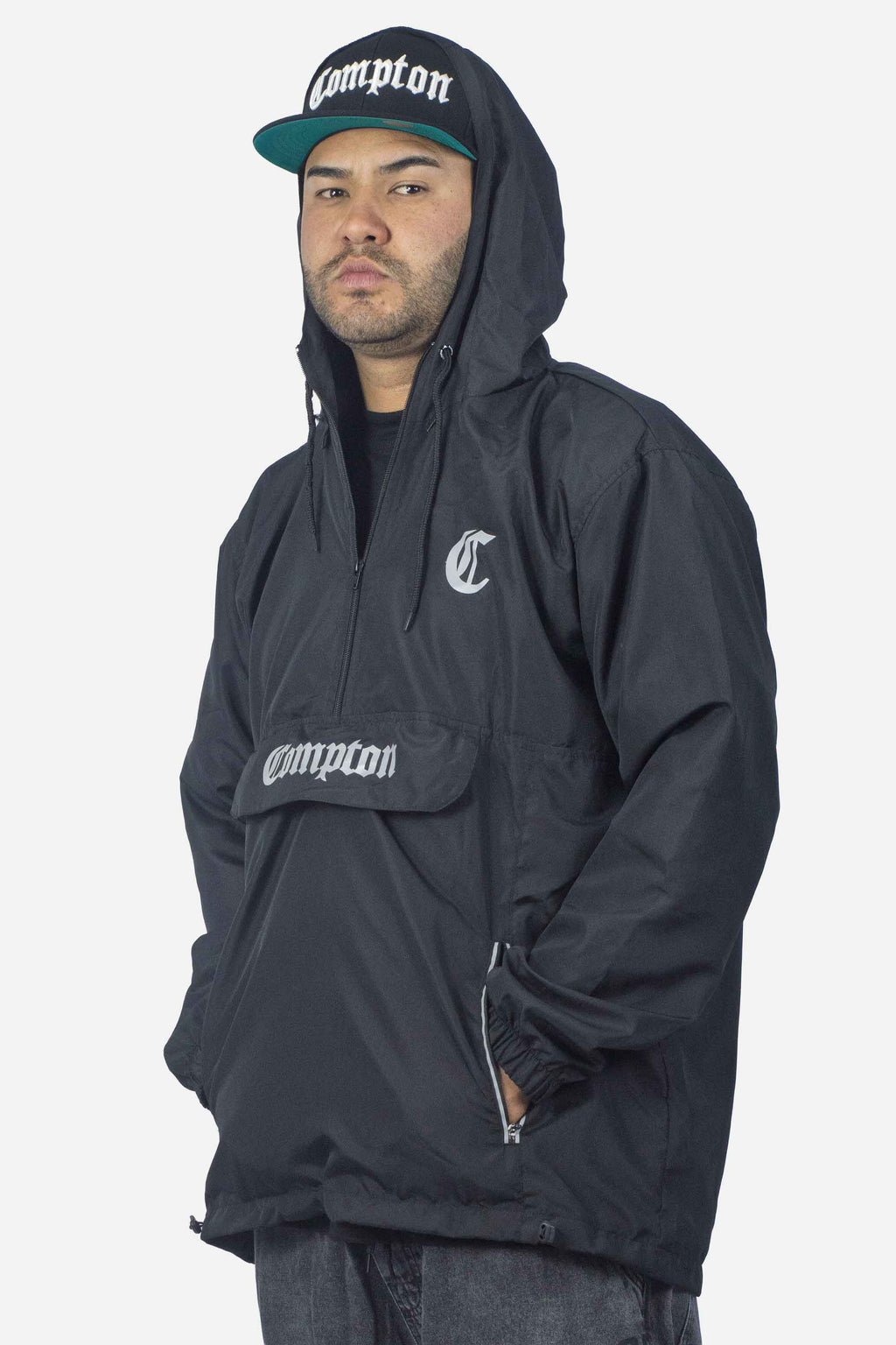 Jaqueta Compton Corta Vento Anorak Vira Bolsa Preta