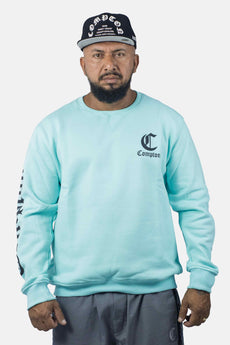 Modelo vestindo a peça: Moletom Compton Careca Logo Verde