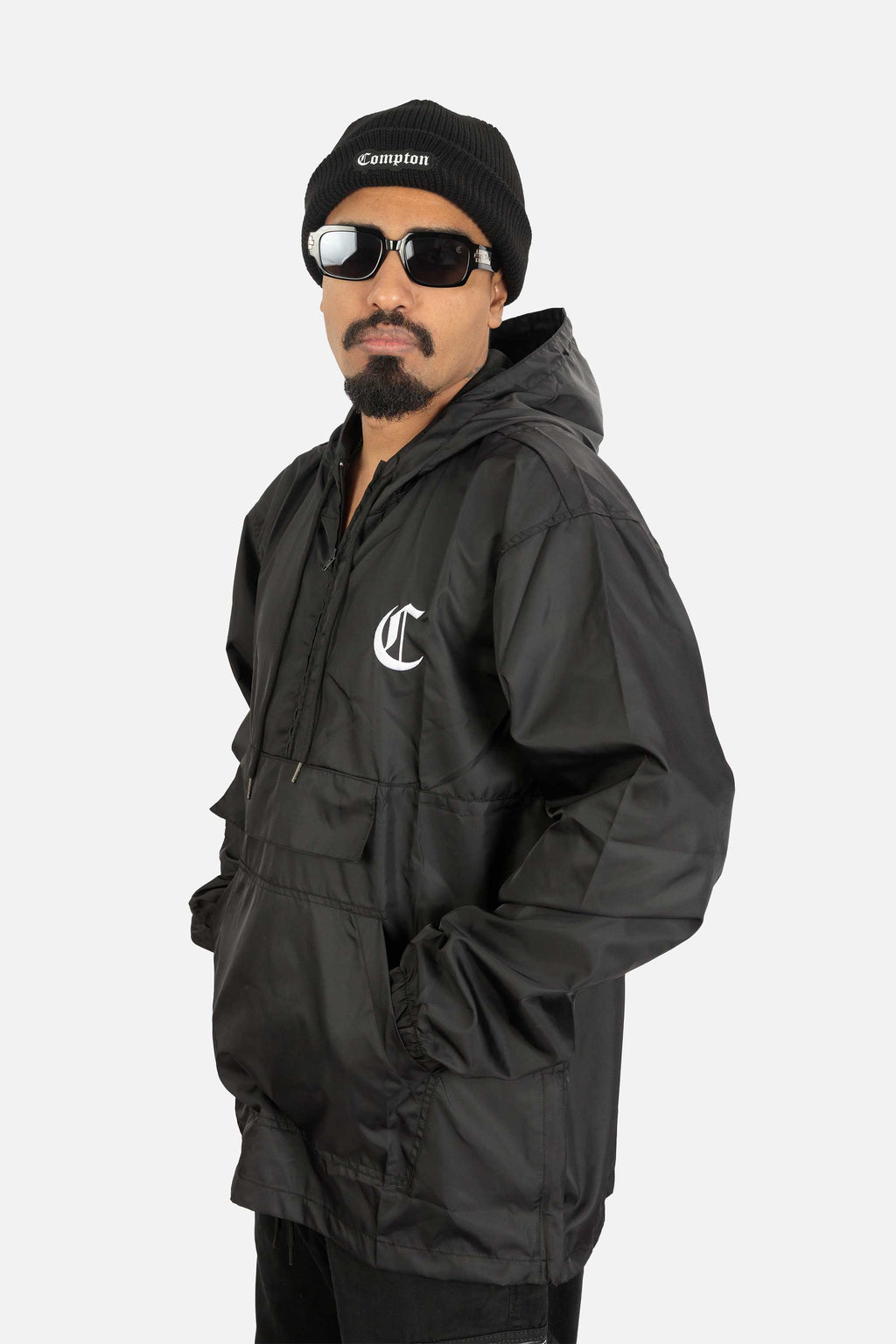 Jaqueta Compton Corta Vento Anorak Bordada Preta