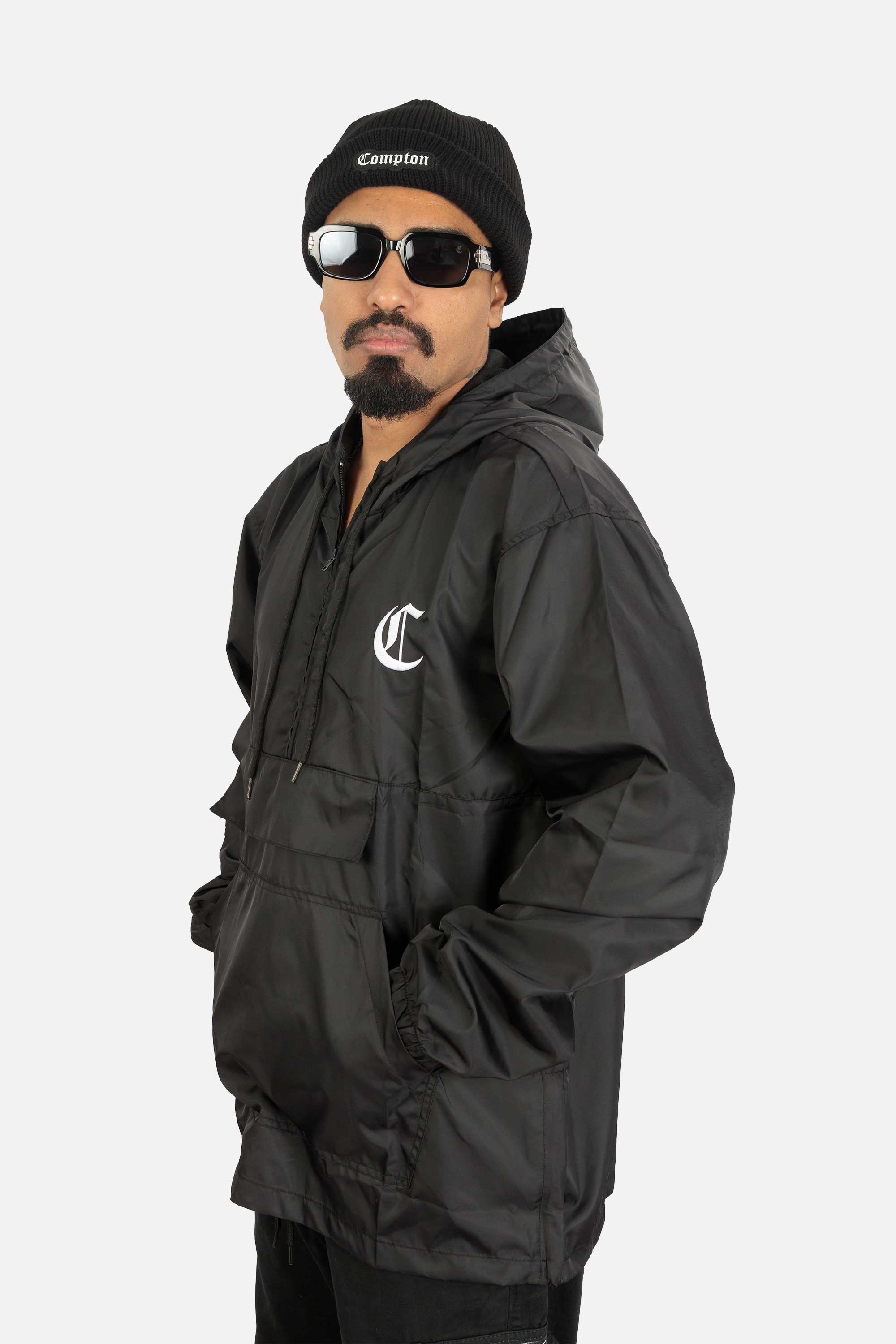 Jaqueta Compton Corta Vento Anorak Bordada Preta
