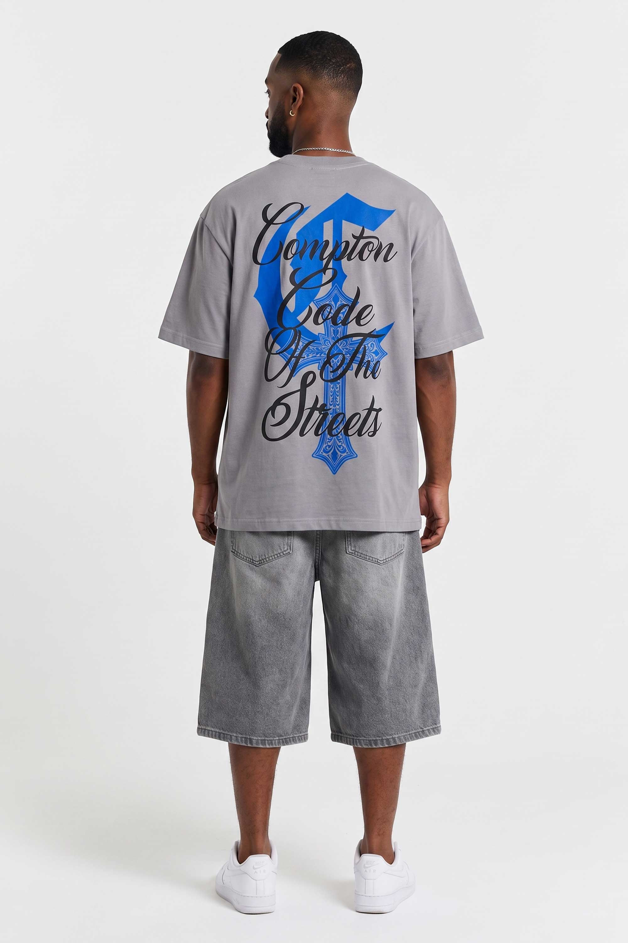 Camiseta Compton Oversized Code Of The Streets - Cinza