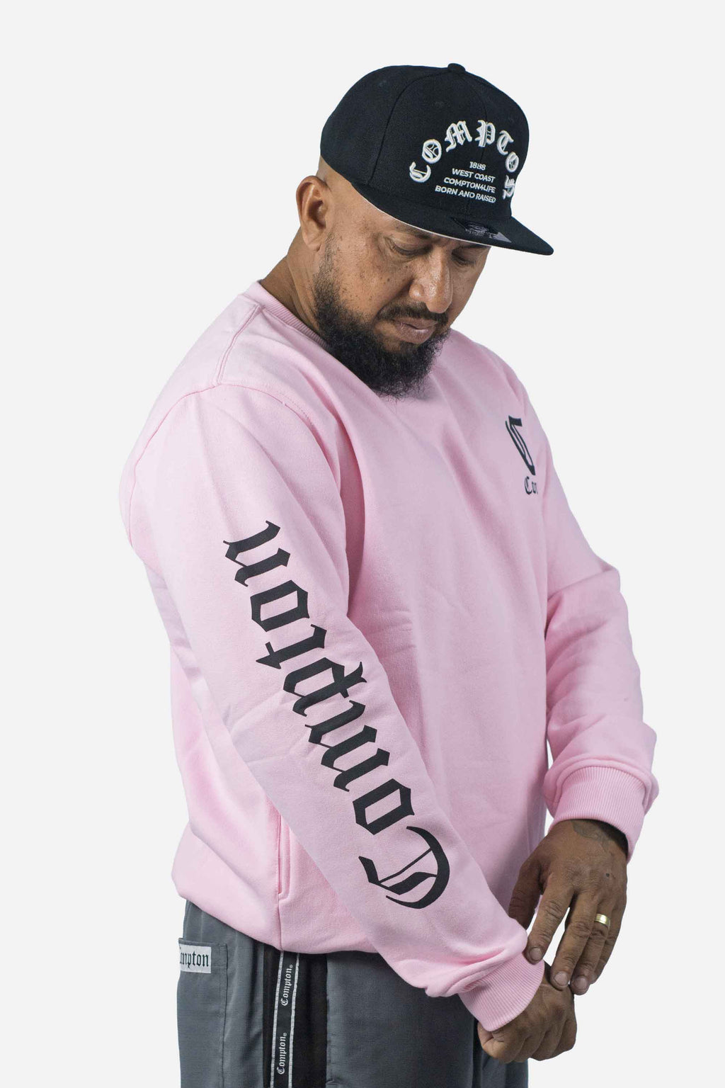 Moletom Compton Careca Logo Rosa