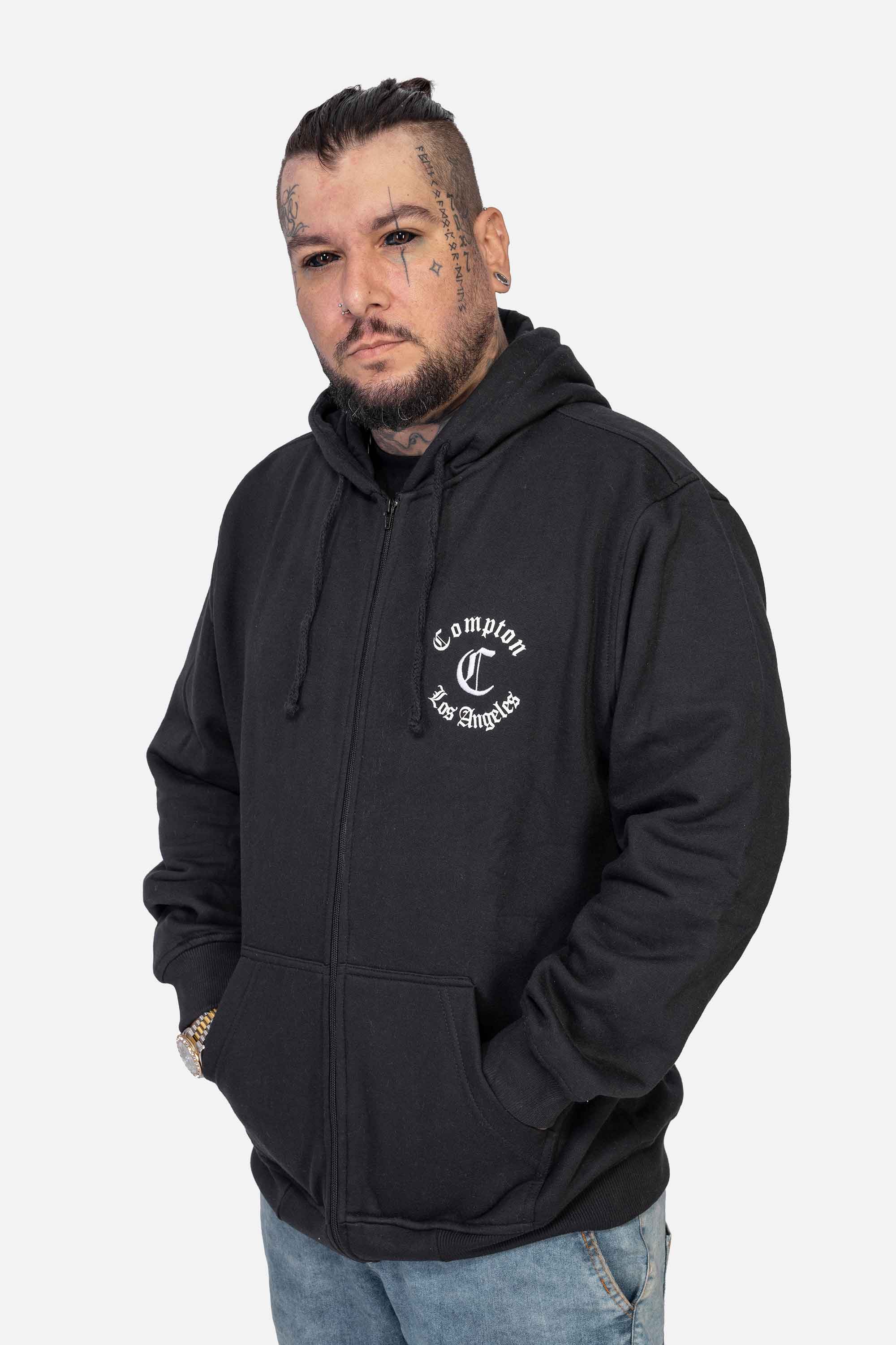 Moletom Compton Canguru Ziper Los Angeles Preto