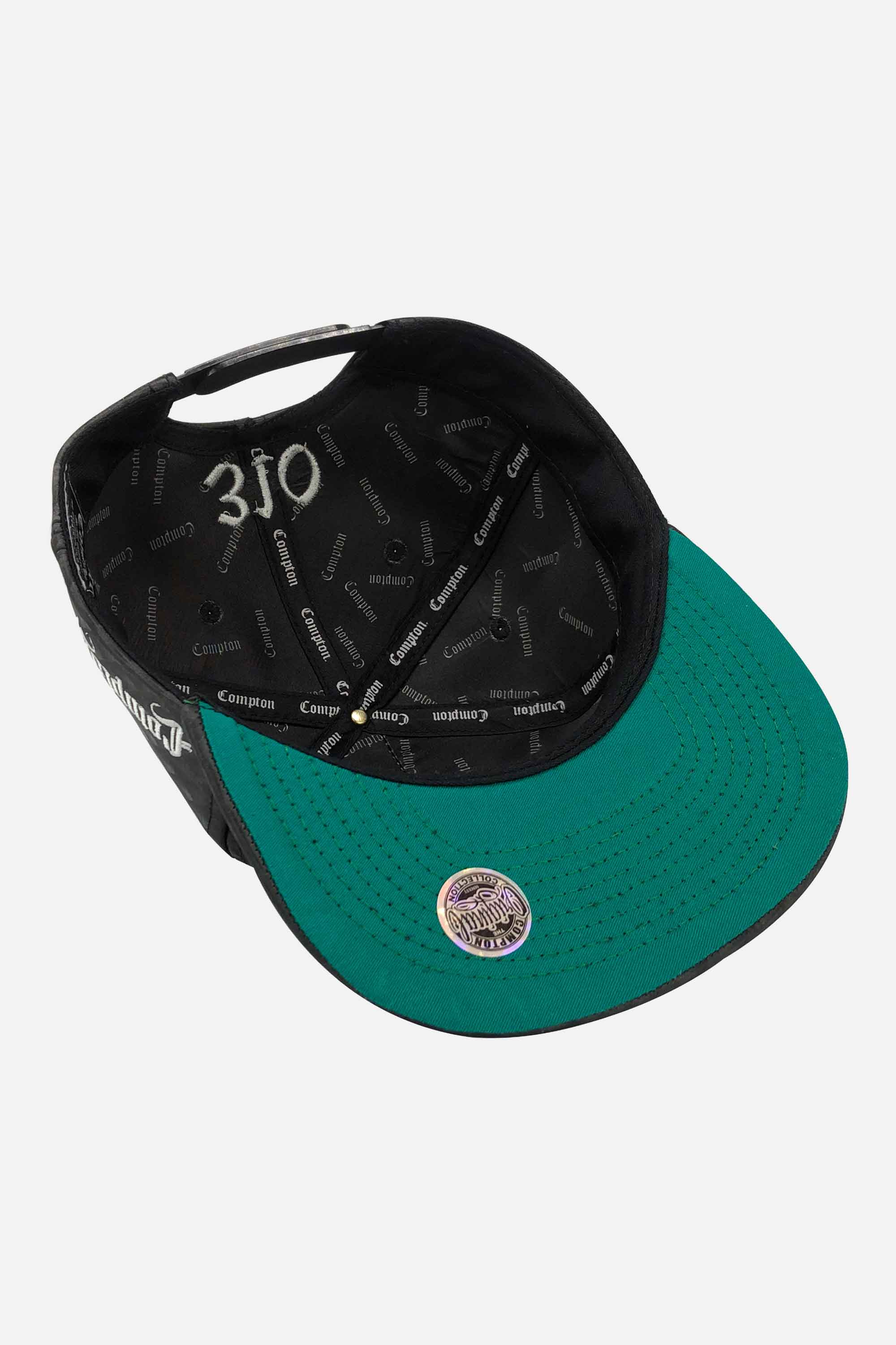 Boné Compton Aba Reta Classic Couro Preto