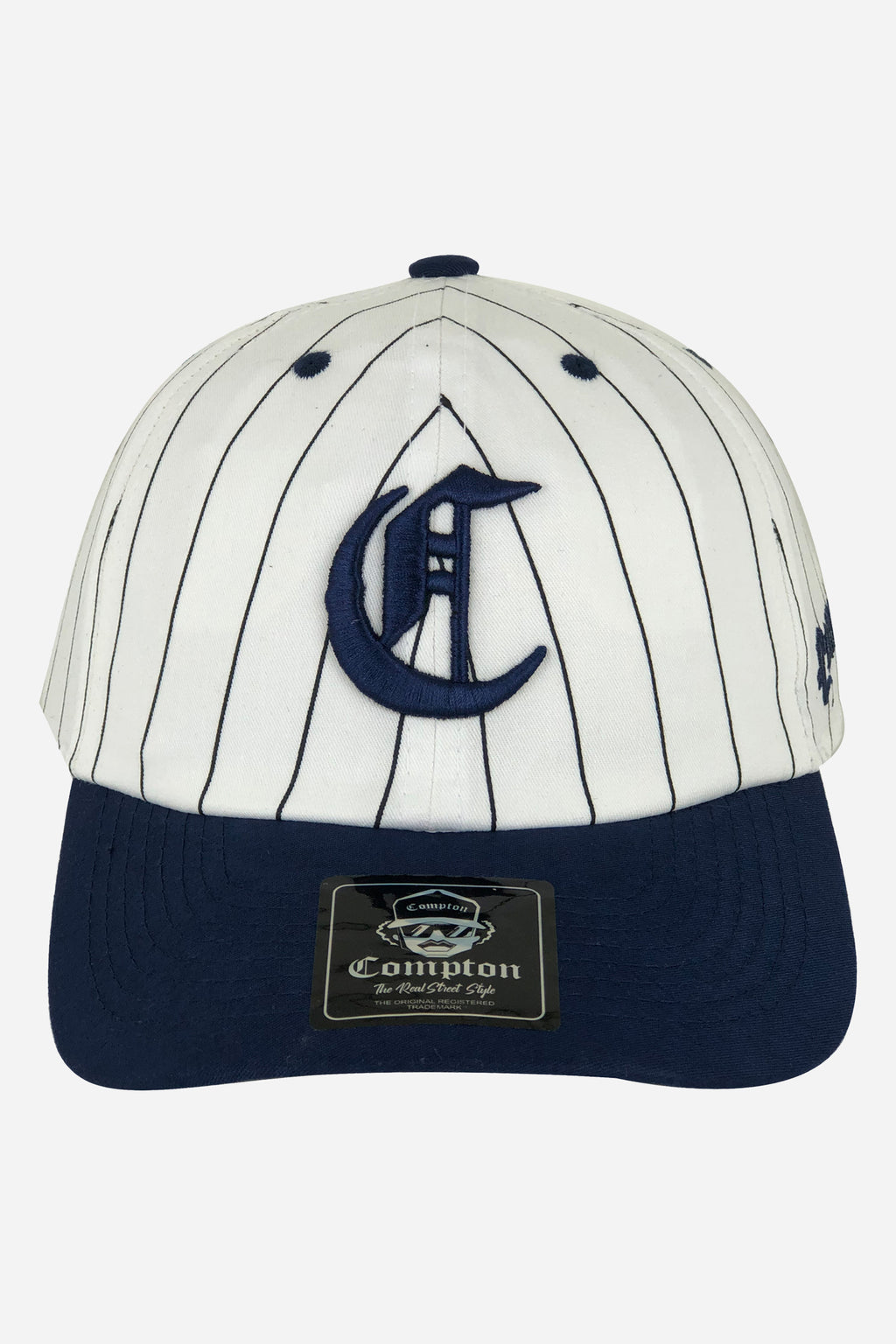 Boné Dad Hat Compton Baseball Pinstripe Azul Logo Bordado
