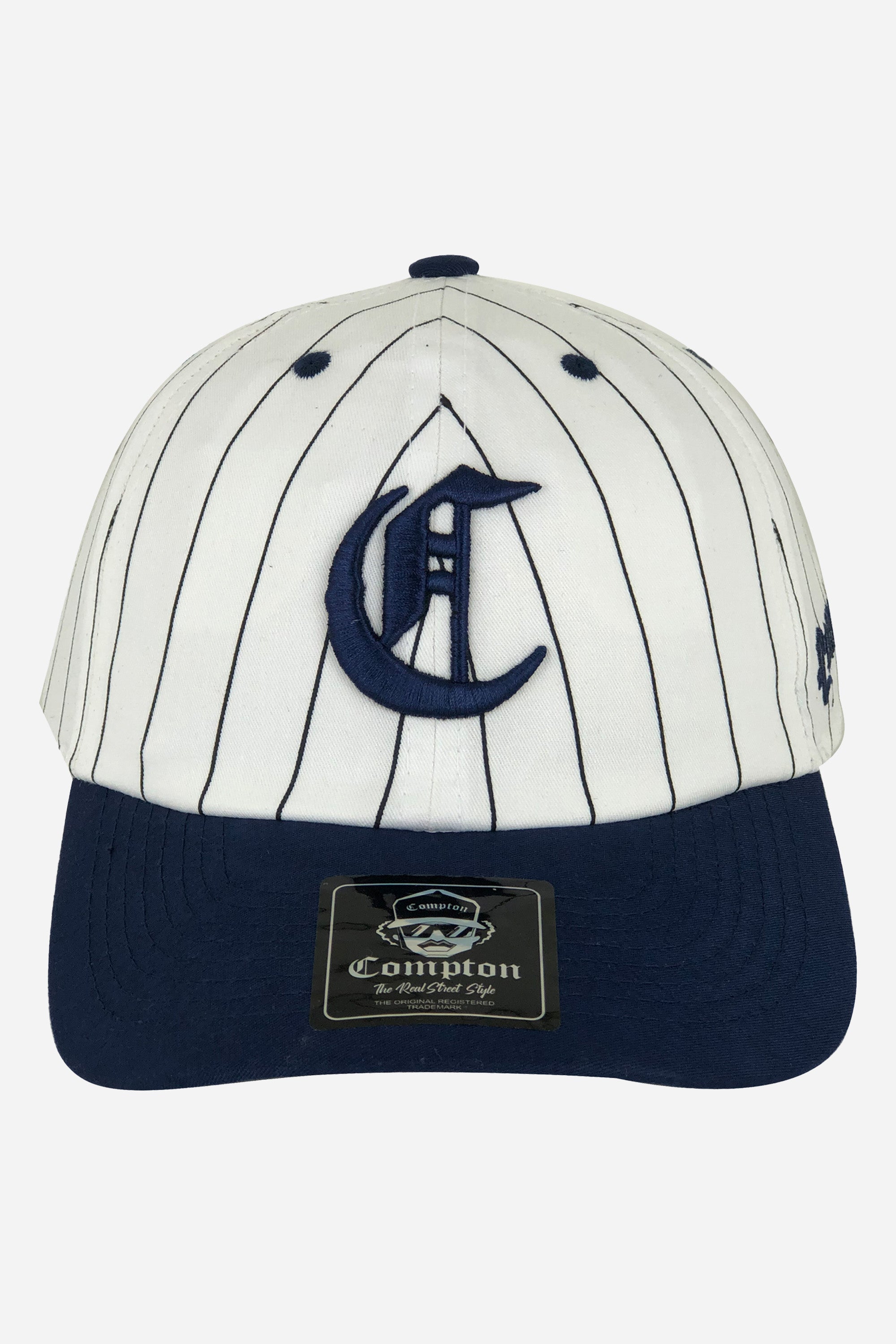 Boné Dad Hat Compton Baseball Pinstripe Azul Logo Bordado