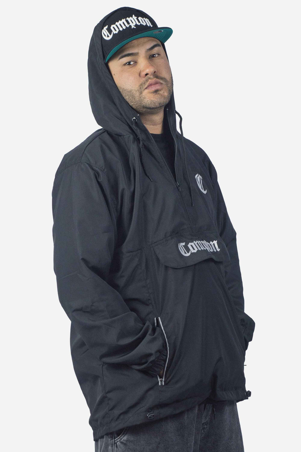 Jaqueta Compton Corta Vento Anorak Vira Bolsa Preta