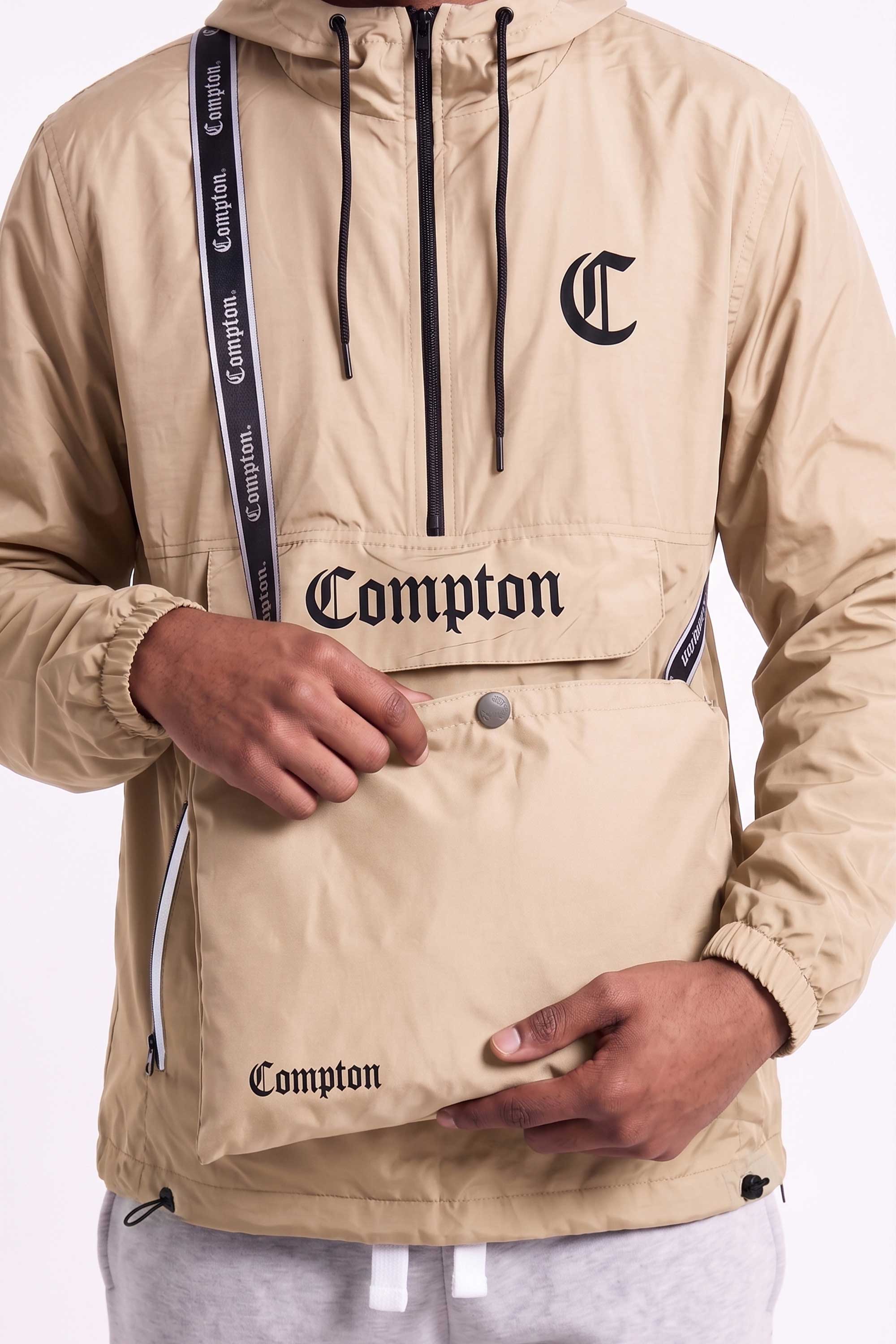 Jaqueta Compton Corta Vento Anorak Vira Bolsa Bege